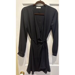 Babaton Black Long Sleeve Wrap Mini Dress Women's Size S Tie Waist Minimalist